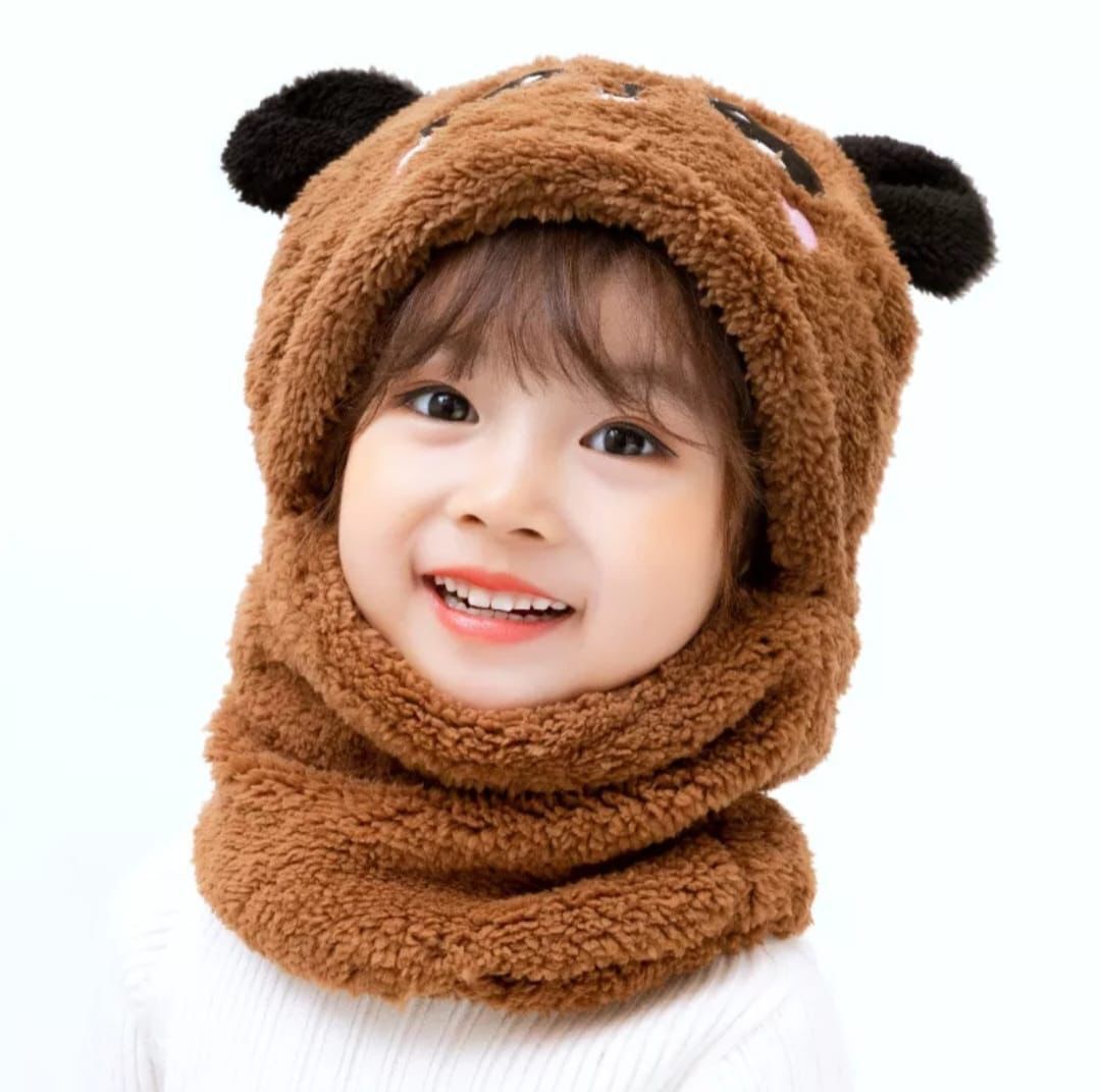 Kids Winter Panda Cap Wool Cap With Neck Warmer Attached. Kids Wool Cap Cartoon Panda Baby(random Color)