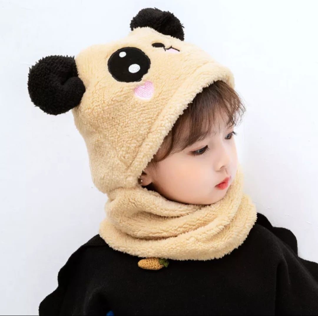 Kids Winter Panda Cap Wool Cap With Neck Warmer Attached. Kids Wool Cap Cartoon Panda Baby(random Color)