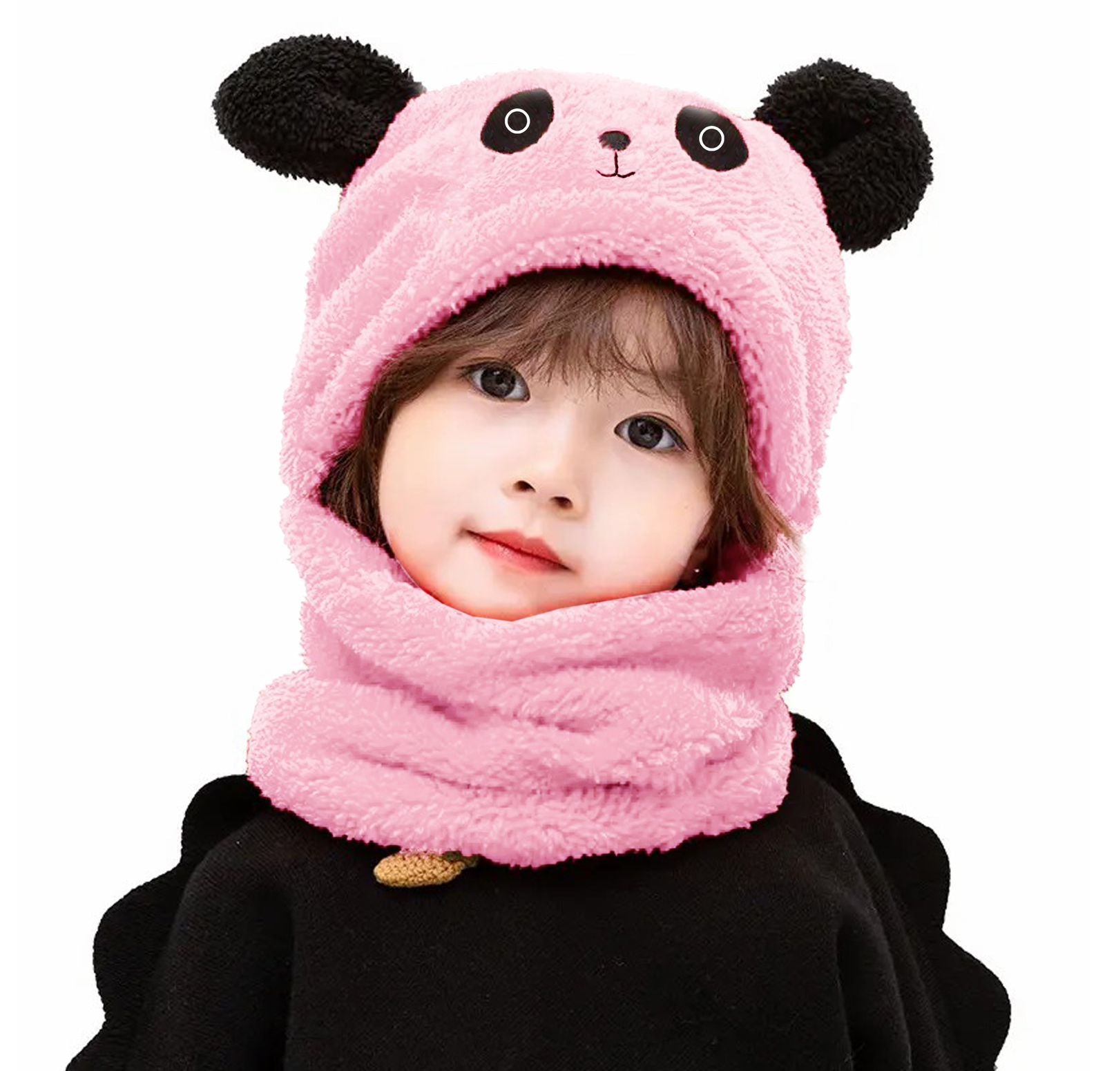 Kids Winter Panda Cap Wool Cap With Neck Warmer Attached. Kids Wool Cap Cartoon Panda Baby(random Color)