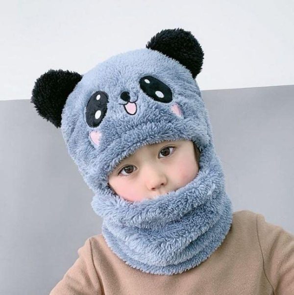 Kids Winter Panda Cap Wool Cap With Neck Warmer Attached. Kids Wool Cap Cartoon Panda Baby(random Color)