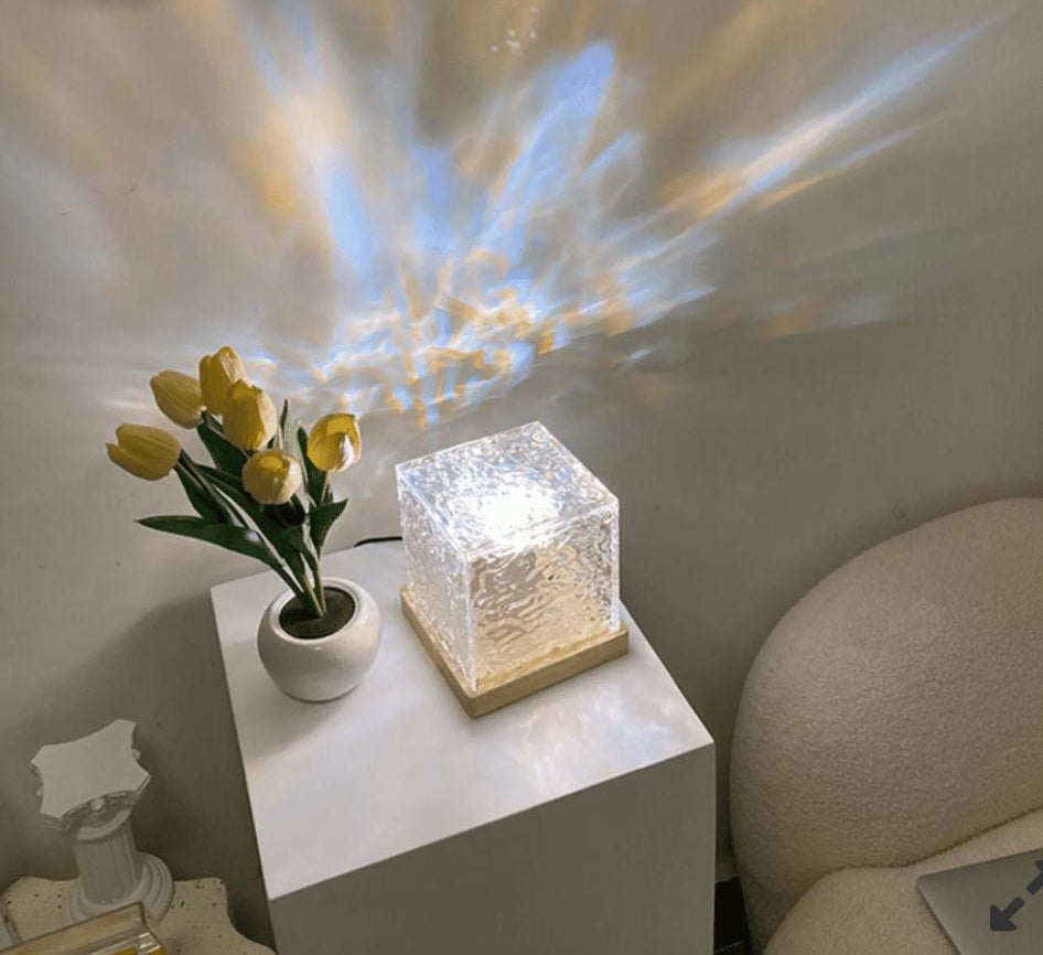 Dynamic Rotating Water Ripple Night Light 3 Colors Flame Crystal Lamp For Living Room Study Bedroom (no Remote Attached Usb Cable)