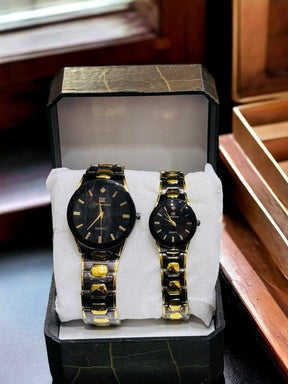 Iik Collection Couple Wrist Watch Two Tone With Black Gold | Quartz