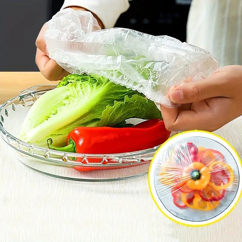 100pcs Disposable Plastic Wrap Cover, Convenient And Quick, With Elastic.