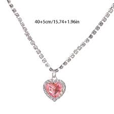 Pink Heart Pendant Necklace for Women Lovers Rhinestione Clavicle Chain Chocker Female Cute Crystal Moonstone Jewlery Gifts