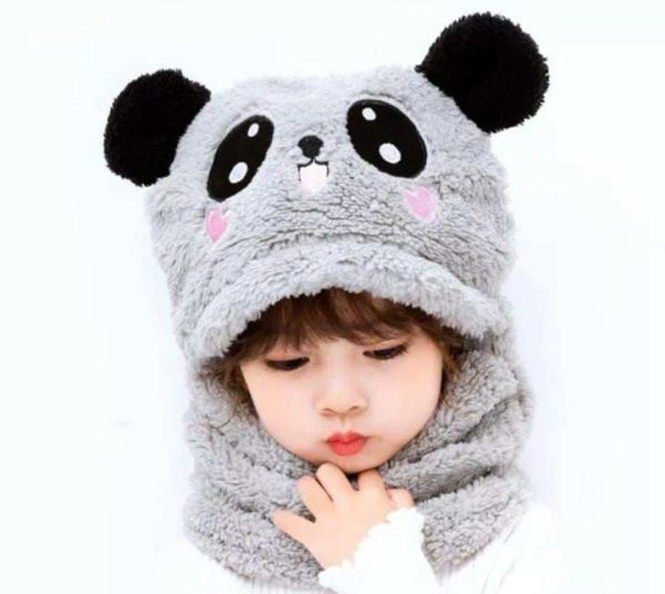 Kids Winter Panda Cap Wool Cap With Neck Warmer Attached. Kids Wool Cap Cartoon Panda Baby(random Color)